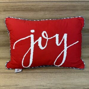Devi Designs Joy Lumbar Decorative Throw Pillow Needlepoint Holiday Red Plaid